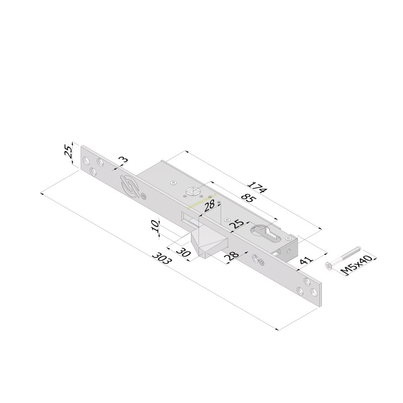 Serratura semplice EXTENSION a cilindro c/catenaccio basculante E.25/L.41xH.174xS.19 mm