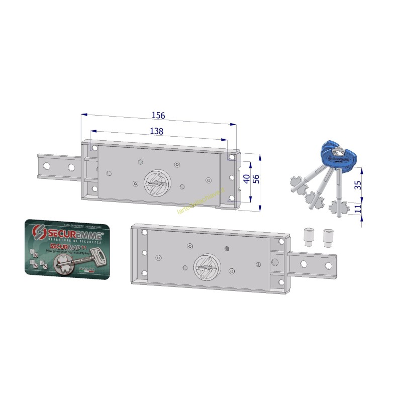 Coppia serrature laterali DX+SX DM per serranda/CH45 diritto/GC 8/3 chiavi 0CV3"SECURMAP11"