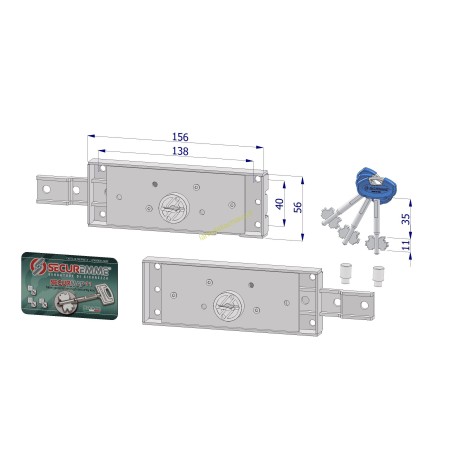 Coppia serrature laterali DX+SX DM per serranda/CH45 piegato/GC 8/3 chiavi 0CV3"SECURMAP11"