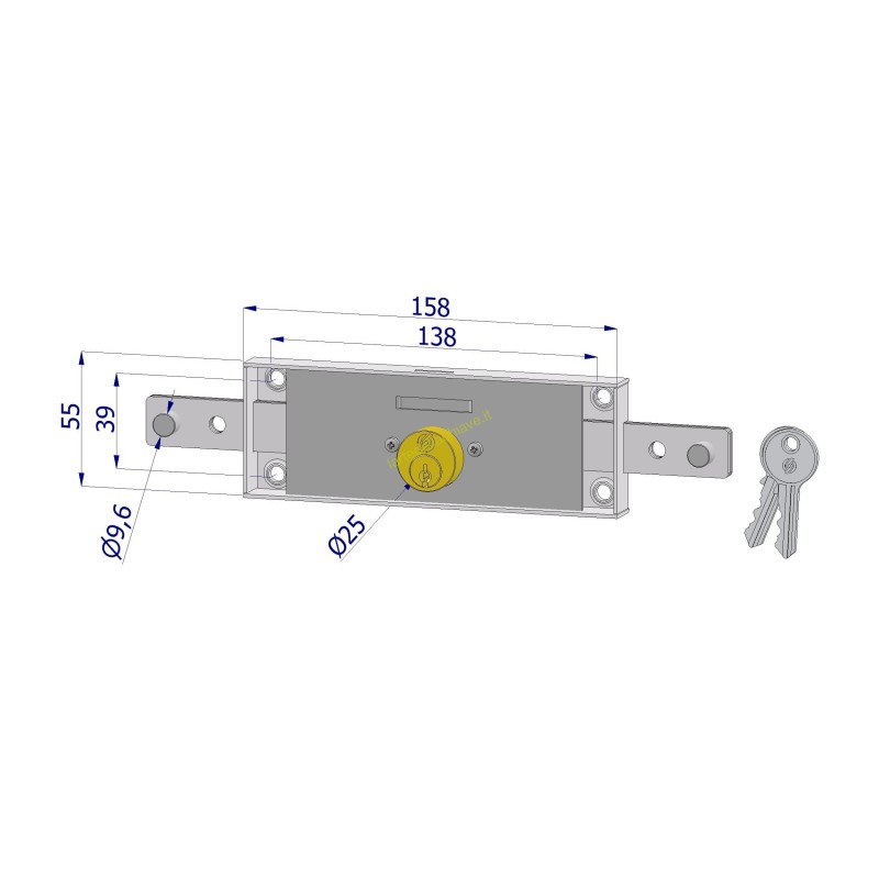 Serratura centrale a cilindro tondo Ø25 per serranda/CH 45 diritto/GC 8/2 chiavi 0C22