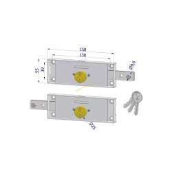 Coppia serrature laterali DX+SX a cilindro tondo Ø25 per serranda/CH45 diritto/GC 8/3 chiavi 0C22