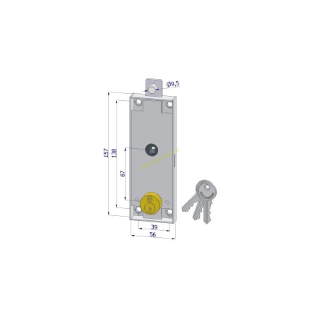 Serratura centrale a cilindro tondo Ø25 per basculante/CH20/GC8/3 chiavi 0C22