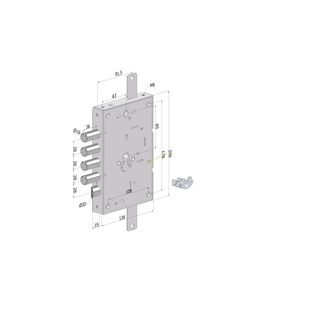 Serratura triplice a cilindro 3 mandate 260 SX/REVERSIBILE/DX/CR/S.6/int.28 mm/aletta conf. singola