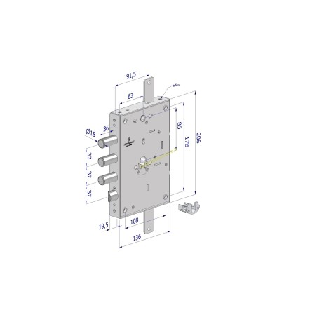 Serratura triplice a cilindro 3 mandate 260 SX/REVERSIBILE/DX/CR/S.6/int.37 mm/aletta conf. singola