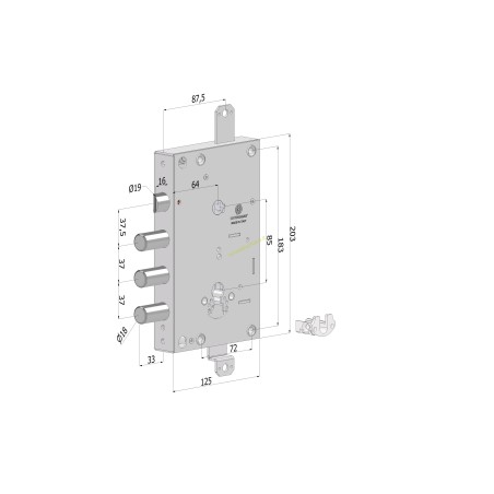 Serratura 160 triplice a cilindro 3 mandate SX+DX/cr/s.3/int.37 mm/aletta conf. singola