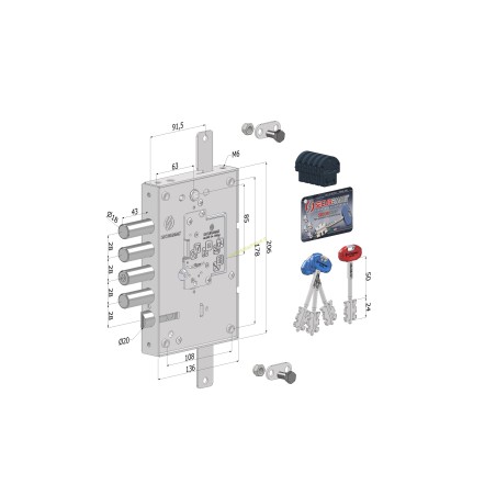 Serratura triplice 250 SX E.63 int.28 mm DIERRE/ATRA 6112 c/cuore SECURMAP 1+3 CHIAVI 0CC5 conf. singola