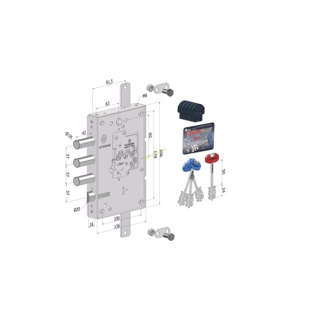 Serratura triplice 250 SX E.63 int.37 mm DIERRE/ATRA 6142 c/cuore SECURMAP 1+3 CHIAVI 0CC5 conf. singola
