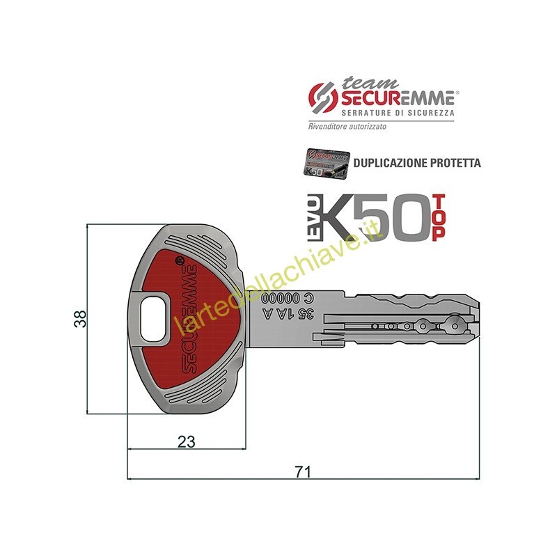 Sbozzo chiave REGISTRATO per cilindro EvoK50-2G-25 (2GG) - CIFRATO CON SCHEDA