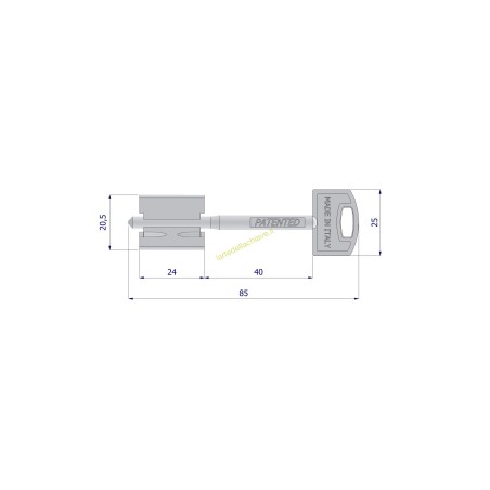 Sbozzo chiave SECUREMME PATENTED SECURMAP24 Lunghezza 85/Gambo 40/Mappa 24x20,5 mm