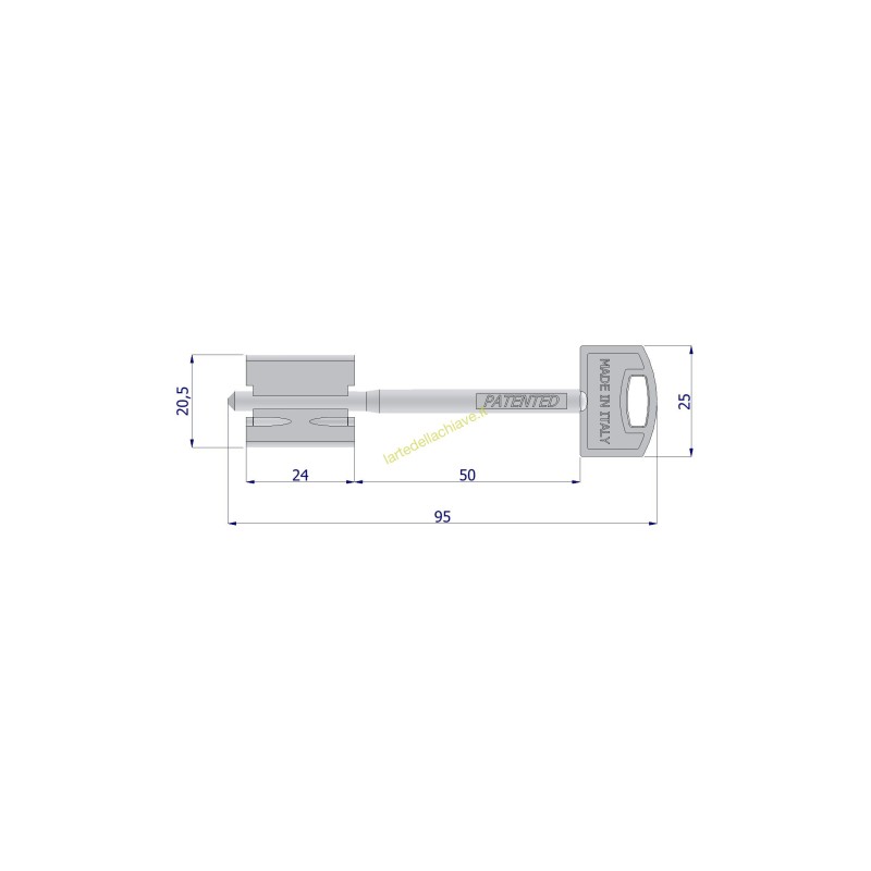 Sbozzo chiave SECUREMME PATENTED SECURMAP24 Lunghezza 95/Gambo 50/Mappa 24x20,5 mm