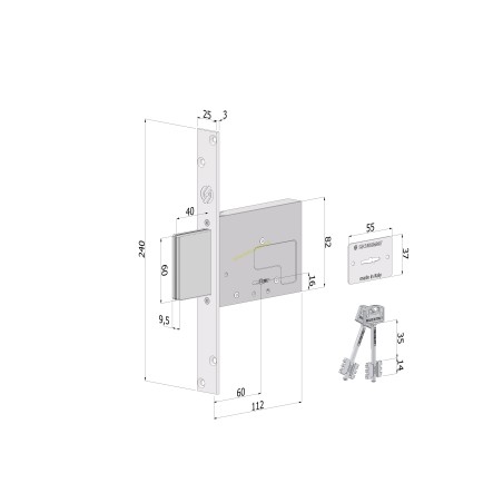 Serratura 2031 SIMPLEX E.60 con 4 mandate corsa 40 mm e 2 chiavi 0C14 SECURMAP14