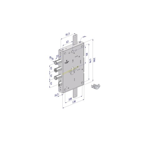 Serratura triplice a cilindro 3 mandate 260 SX/REVERSIBILE/DX/CR/S.3/int.37 mm/aletta conf. singola