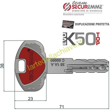 Sbozzo chiave REGISTRATO per cilindro EvoK50-1B-13  profilo ITALIA - CIFRATO CON SCHEDA